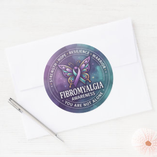 Fibromyalgie bewustzijn vlinderribbon ronde sticker