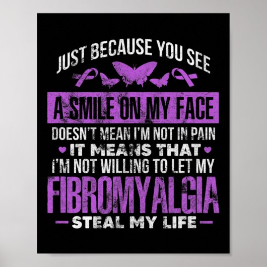 Fibromyalgie Fibro Warrior Paarse lintvlinder Poster (Voorkant)