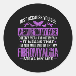 Fibromyalgie Fibro Warrior Paarse lintvlinder Ronde Sticker