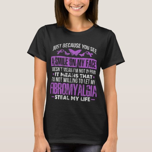 Fibromyalgie Fibro Warrior Paarse lintvlinder T-shirt (Voorkant)