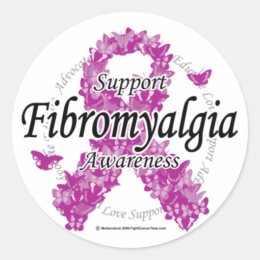 Fibromyalgie Lint van Butterflies 2 Ronde Sticker (Voorkant)