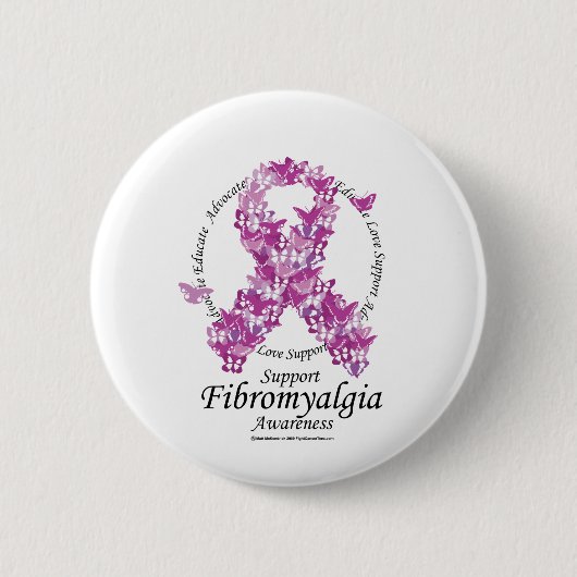 Fibromyalgie Lint van Butterflies Ronde Button 5,7 Cm (Voorkant)
