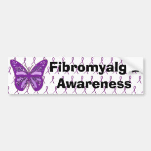 Fibromyalgie Paarse bewustwording Butterfly Ribbon Bumpersticker