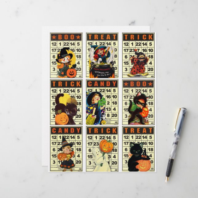 Fiche clipart des cartes de poche Halloween Bingo (Devant/Arrière en situation)