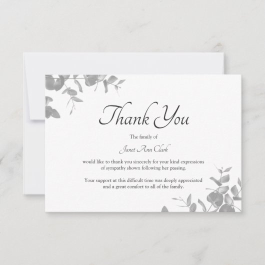 Fiche de note du Feuille Merci funéraire (Devant)