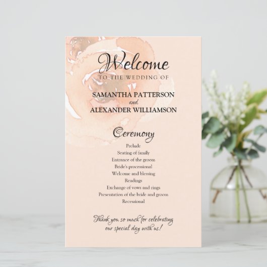 Fiche du programme de mariage à l'aquarelle floral (Debout devant)