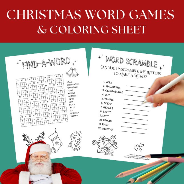 Fiche papier des jeux Word de Noël pour enfants (Créateur téléchargé)