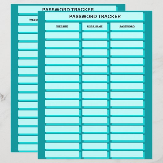 Fiche papier du suivi de mot de passe (Devant / Derrière)