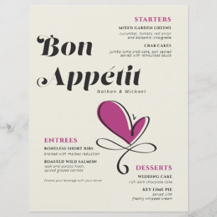 Fiche papier pour le dîner Mariage Bon Appetit