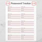 Fiche papier Top Secret Password Tracker (Dos)