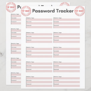 Fiche papier Top Secret Password Tracker
