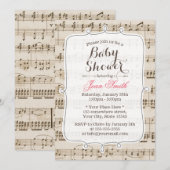 Fiche vintage Musique Baby Shower Invitations (Devant / Derrière)