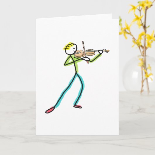 Fiddle Playing Stickman Kaart (Gele Bloem)