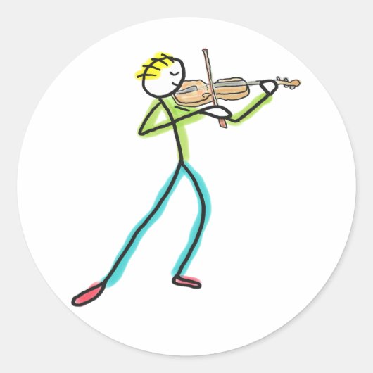 Fiddle Playing Stickman Ronde Sticker (Voorkant)