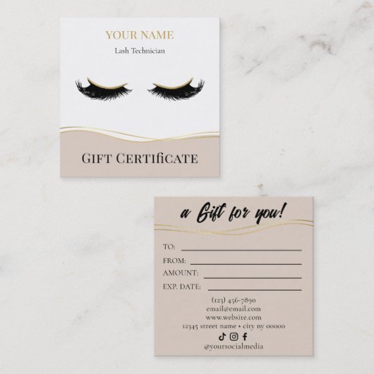 Fidélité Carte Cadeau de Technicien de Cils de Luxe (Devant / Derrière)