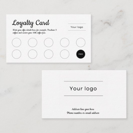 Fidélité Carte de fidélité, typographie de script simple et (Devant / Derrière)