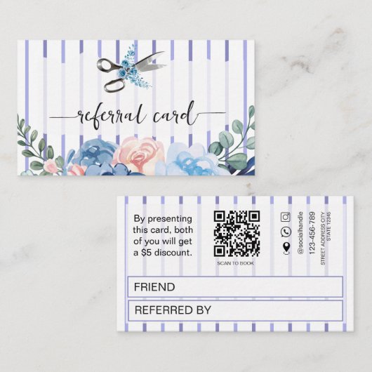 Fidélité Carte de recommandation de coiffeur à rayures flor (Devant / Derrière)