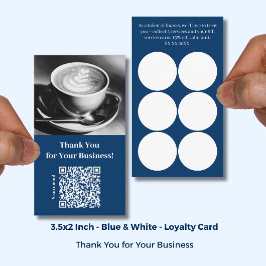 Fidélité Carte de remerciement avec QR Code - Café Bleu