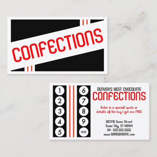 Fidélité carte de timbre de confections rétro (Devant / Derrière)