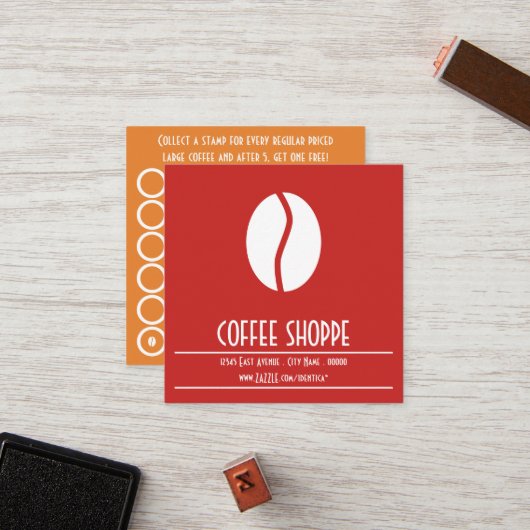 Fidélité carte de timbre de grain de café (Devant/Arrière en situation)