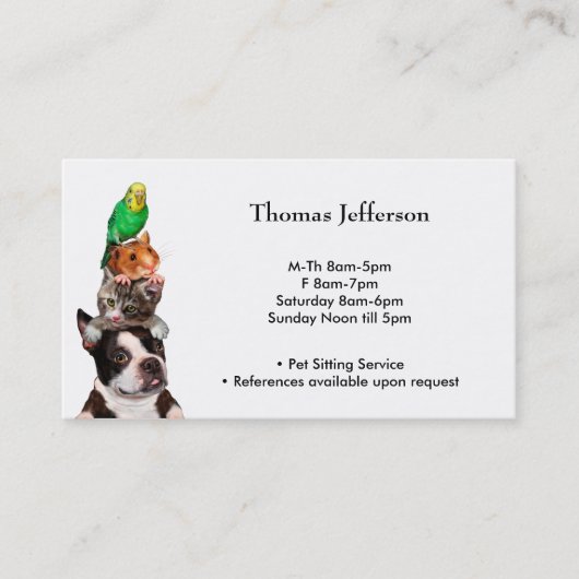 Fidélité Carte de visite du service de pose pour animaux (Devant)