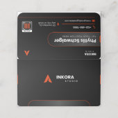 Fidélité Carte de visite moderne noire et orange avec code (Extérieur déplié)