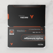 Fidélité Carte de visite moderne noire et orange avec code (Intérieur déplié)