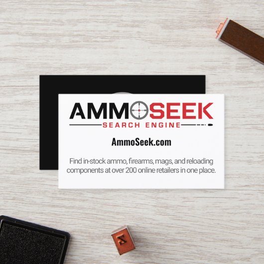 Fidélité Carte de visite promotionnel AmmoSeek (Devant/Arrière en situation)