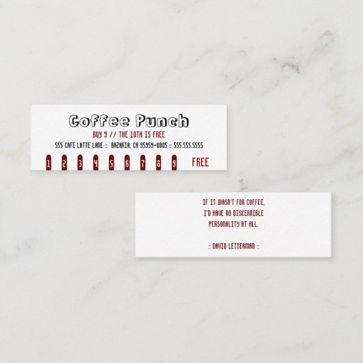 Fidélité Carte perforée de café (Devant / Derrière)