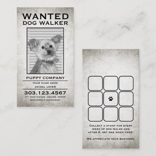 Fidélité chien marcheur demande carte de timbre (Devant / Derrière)