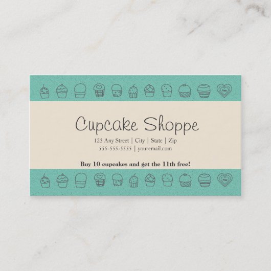 Fidélité Cupcake Loyalty Carte de visite Punch Card (Devant)
