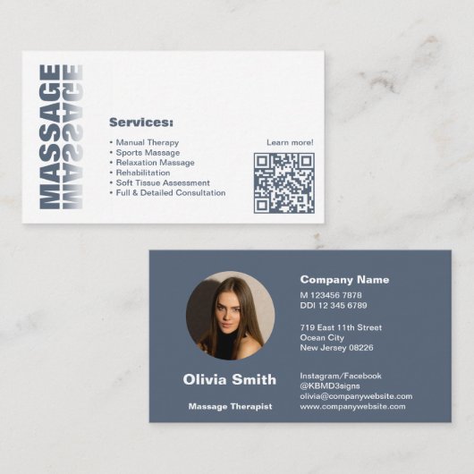 Fidélité Elégant Carte de visite de massage blanc et gris (Devant / Derrière)
