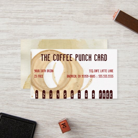Fidélité La carte perforée de tache de café (Devant/Arrière en situation)