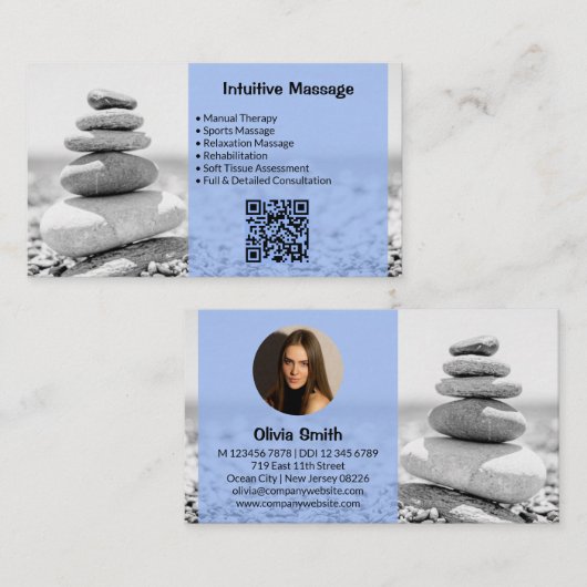 Fidélité Massage Professionnel Carte de visite Bleu Avec Ph (Devant / Derrière)