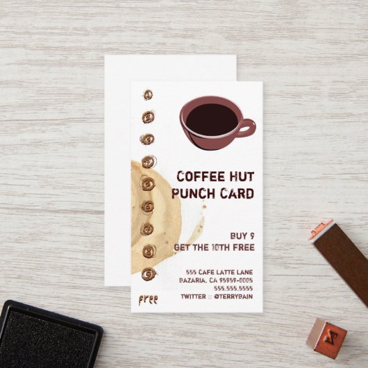 Fidélité Tache de café et carte perforée de boissons de (Devant/Arrière en situation)