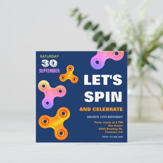Fidget Spinner Invitation de fête d'anniversaire (Debout devant)