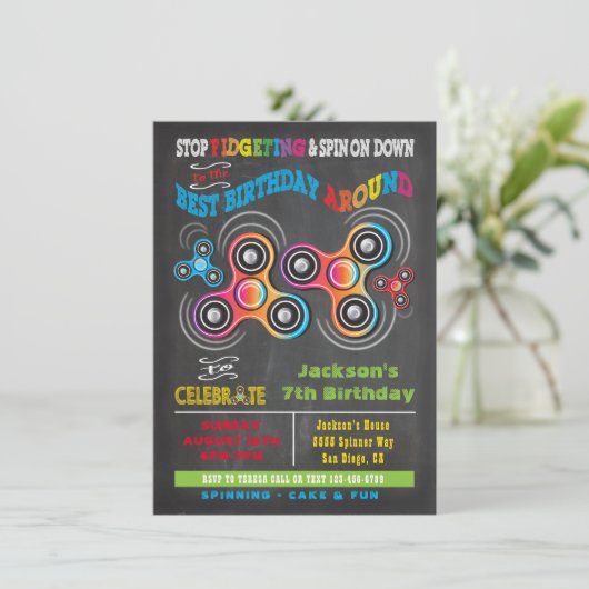 Fidget Spinner Invitation de fête d'anniversaire (Debout devant)