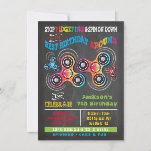 Fidget Spinner Invitation de fête d'anniversaire (Devant)