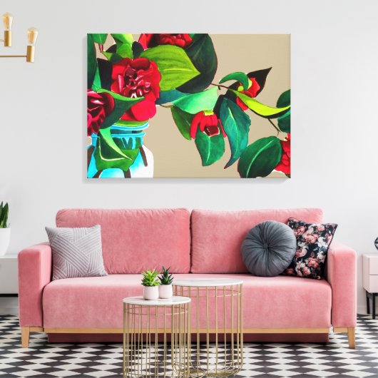 Fie Art red camellia waterverf origineel Canvas Afdruk (Insitu (Woonkamer))