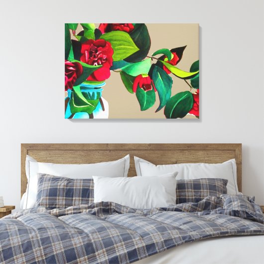 Fie Art red camellia waterverf origineel Canvas Afdruk (Insitu (Slaapkamer))