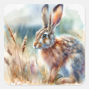 Field Hare-Waterverf Vierkante Sticker