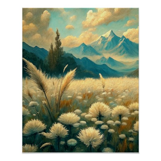 Field Landscape Wild Flowers Wall Poster Art (Devant)