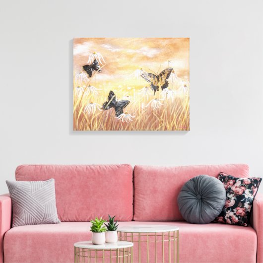 Field of Coneflowers and Butterflies Canvas Afdruk (Insitu (Woonkamer))