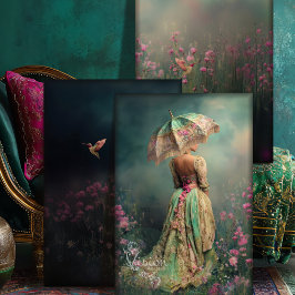 Field of Dreams Triptych Donkergroene Portretkunst Inpakpapier Vel