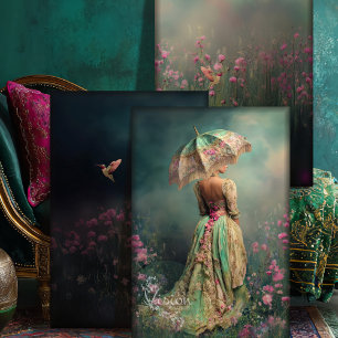 Field of Dreams Triptych Donkergroene Portretkunst Inpakpapier Vel