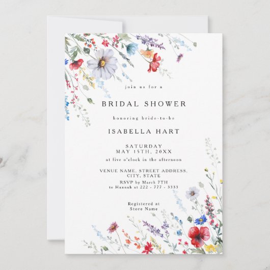Field Wild Flower Boho Bridal Shower Uitnodiging (Voorkant)