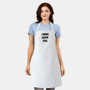 Fier asiatique fille, noir blanc tablier