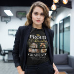 Fier Tante du T-shirt de la Graduate<br><div class="desc">Cérémonie de graduation t-shirt noir & or avec un tableau de mortier des diplômés,  5 photos de votre nièce ou neveu,  le dicton "fière tante du diplômé",  leur nom,  lieu d'étude,  et année de classe.</div>