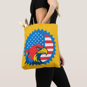 Fierce Bald Eagle op ronde Amerikaanse vlag Draagtas