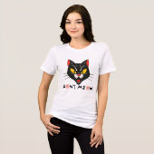Fierce Black Cat Face - Bold Retro Halloween Tri-Blend Shirt (Voorkant volledig)